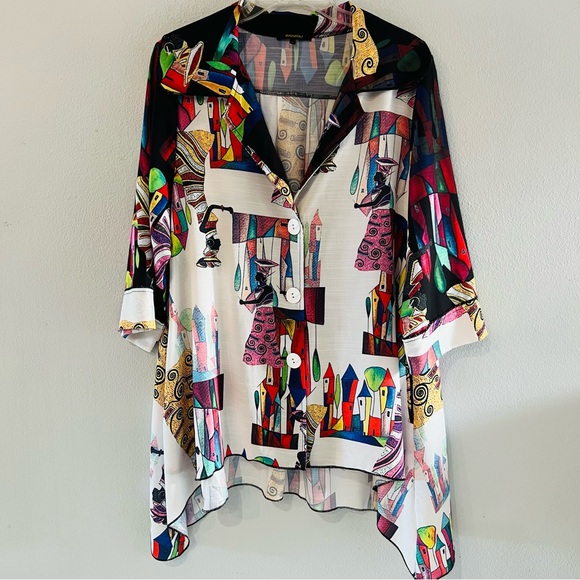 Radzoli by Fully Fashion Button Up Tunic Sharkbite Hem Pockets Pleated Back - Picture 10 of 10